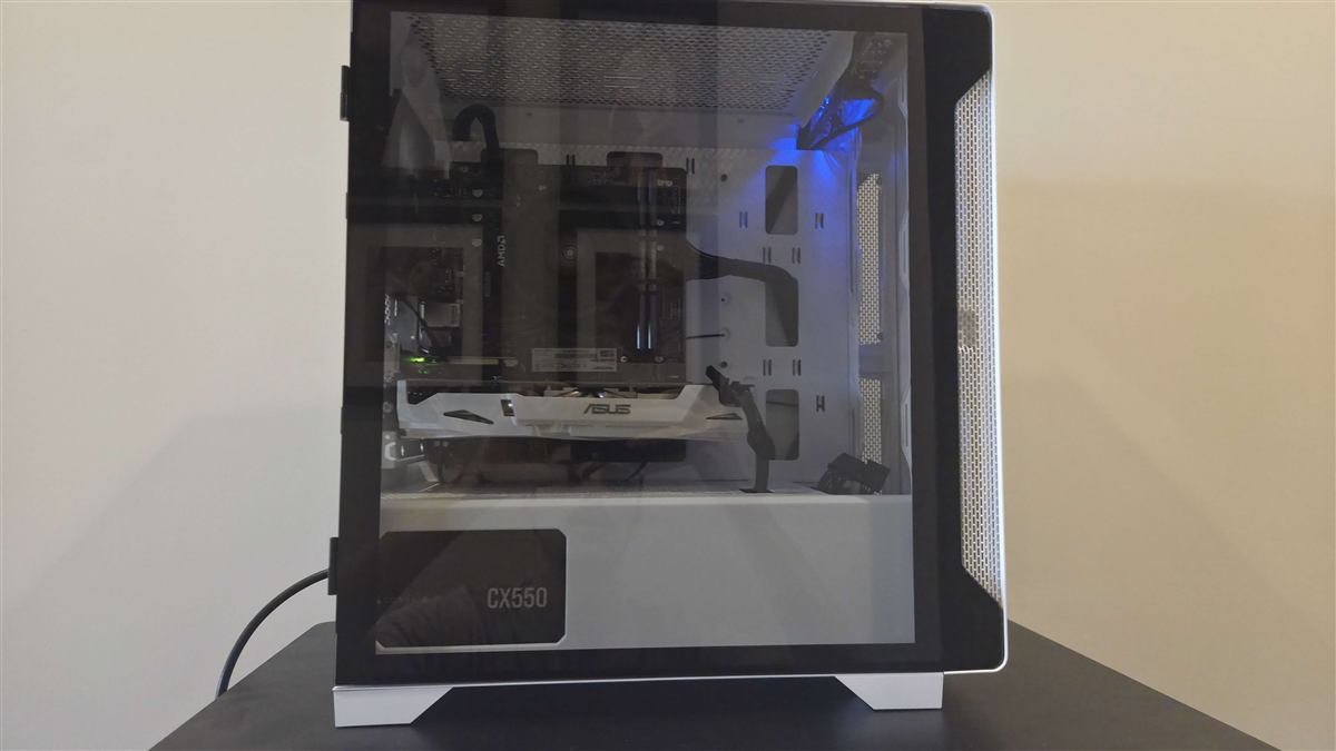 Front view of white gaming PC